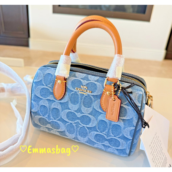 Coach Mini Rowan Crossbody Bag In Signature Denim CDQ36 denim/Gold/Indigo - Picture 12 of 16